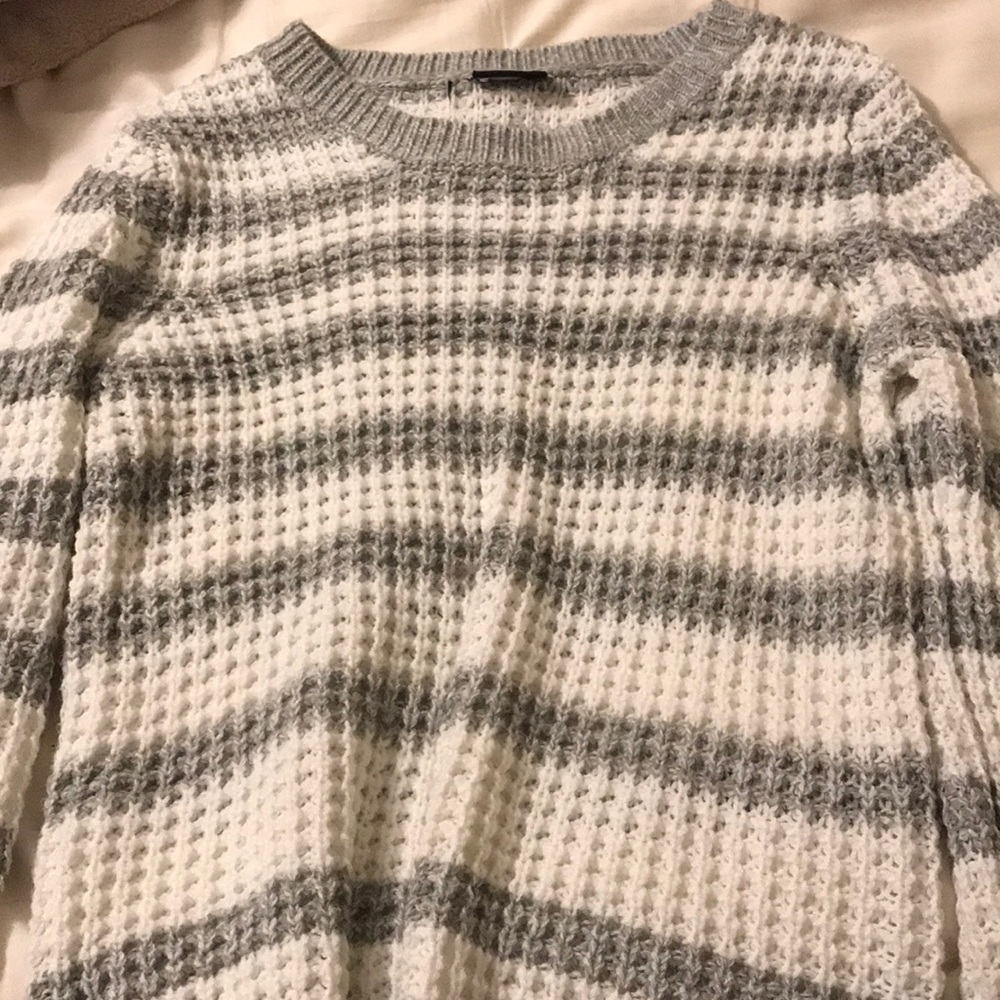 White and Gray Striped Sweater